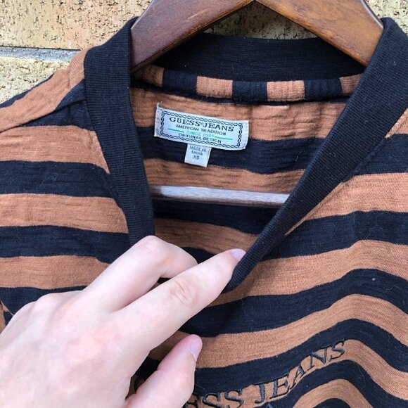 Vintage Striped Guess Shirt XS Brown - Picture 4 of 4